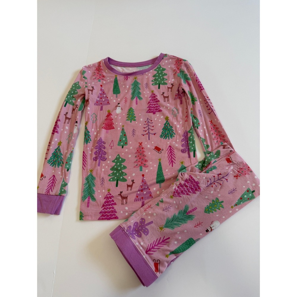 Little Sleepies Pink Christmas Tree Reindeer Bamboo Pajama Set 4T